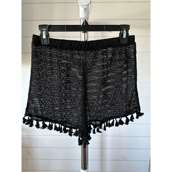 Tassel Trim Sheer Pull-On Style Shorts Black‎ sz Medium - Picture 2 of 6